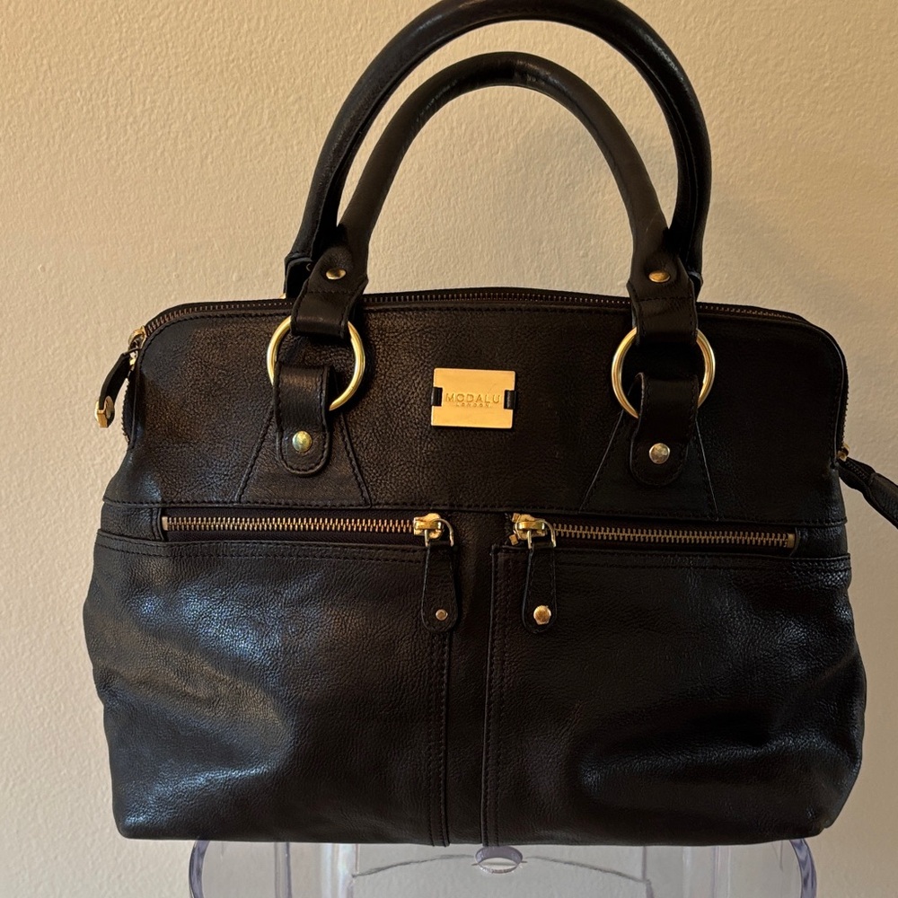 Modalu Pippa 2011 Black Leather Handbag with Gold Accents